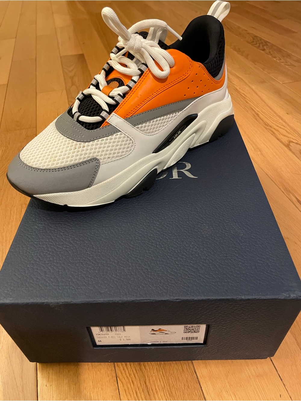 Dior Men's B-22 Orange, Gray & White Sneakers